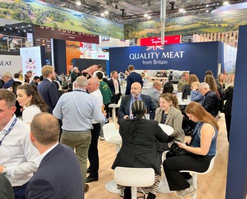 AHDB representatives meeting with international buyers at the UK pavilion during Anuga 2025