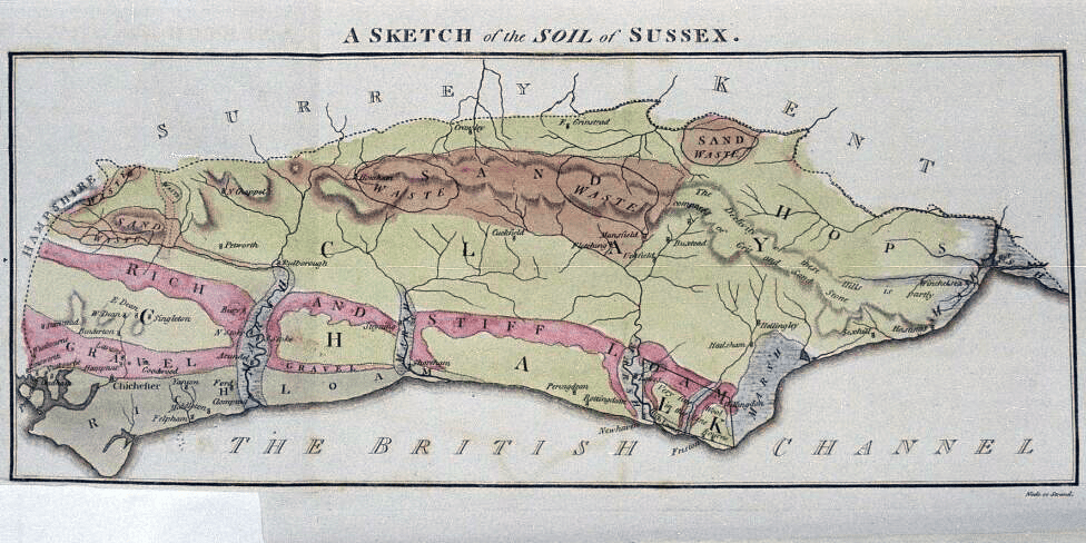 A sketch of the soil of Sussex by Arthur Young, created in 1793. Original in Bodleian Libraries, University of Oxford. Public domain.